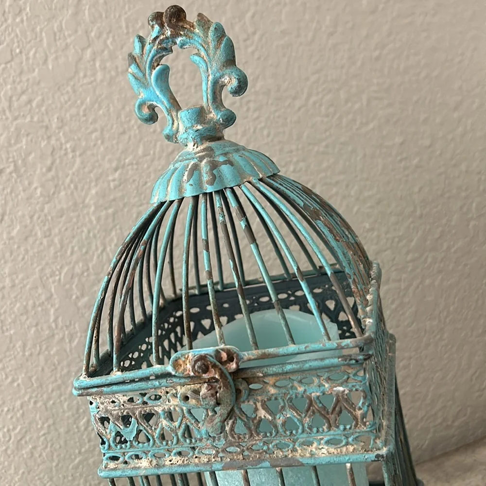 Vintage Inspired Shabby Chic Cottage Farmhouse Rustic Distressed aqua lantern